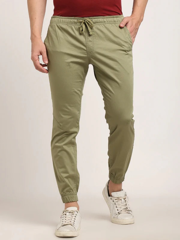 Indian Terrain Men's Comfort Fit Solid Green Trousers